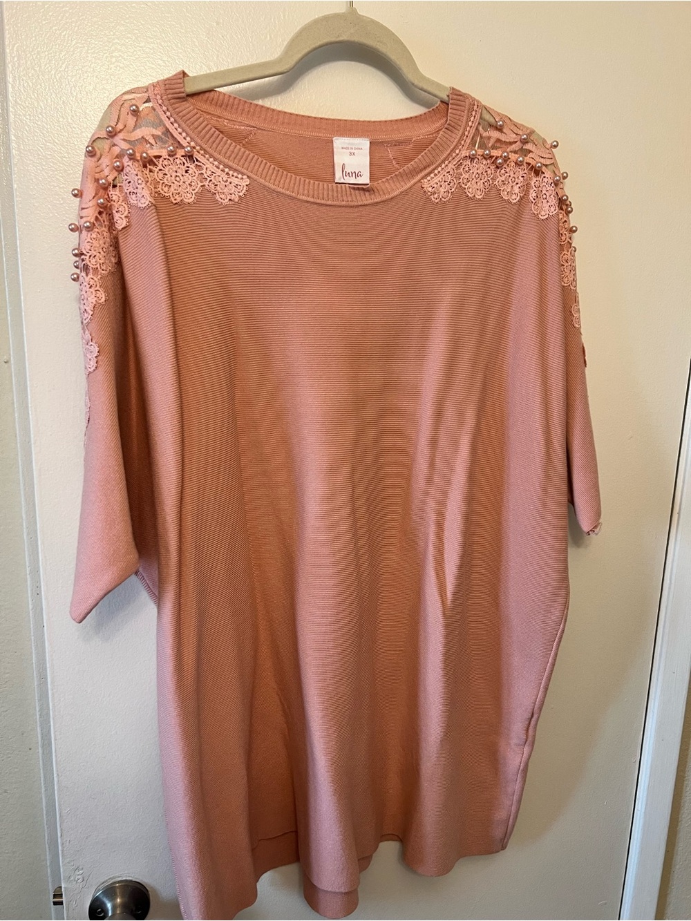 Women's Blush Pink Embellished Shoulder Top